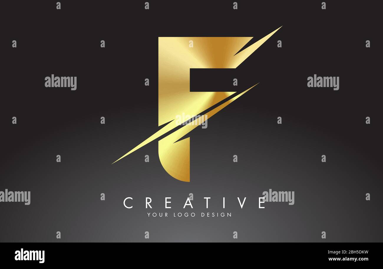 Golden F letter logo design with creative cuts. Creative vector ...