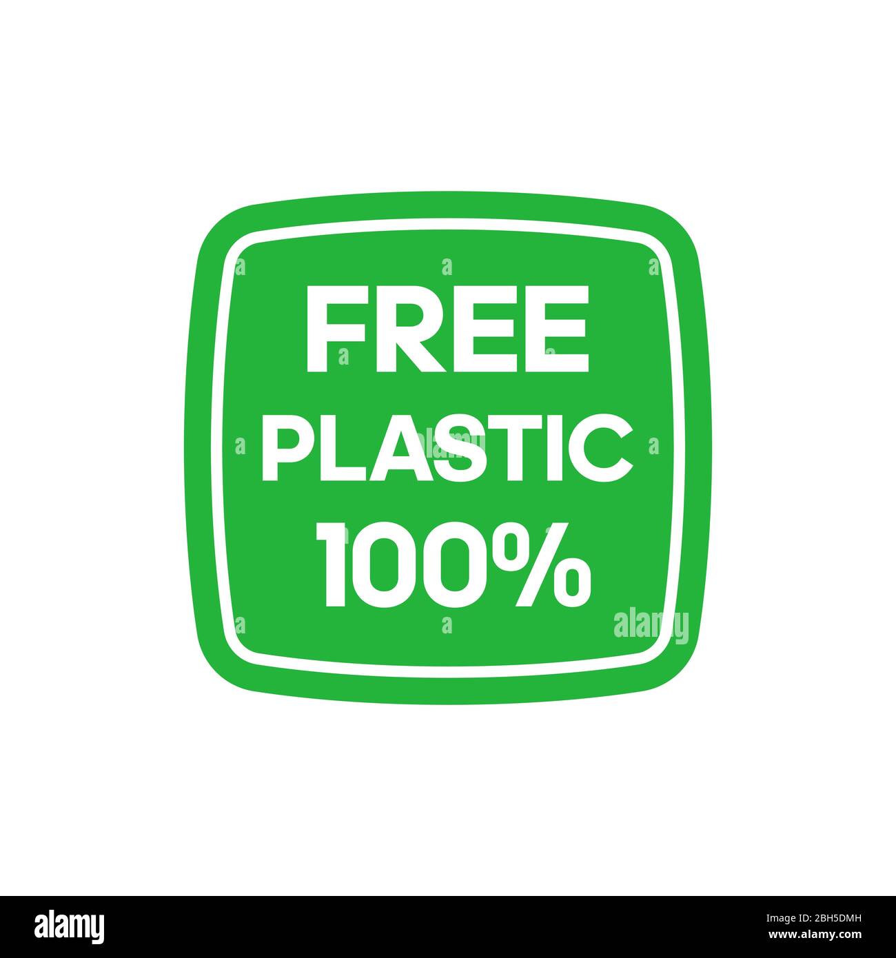Free plastic 100 percent green rectangle sticker with round corners. Vector illustration. Stock Vector
