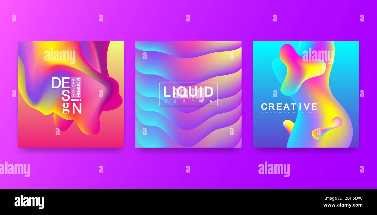 Vector design template in trendy vibrant gradient colors with abstract fluid shapes, paint splashes, ink drops. Futuristic posters, banners, brochure Stock Vector