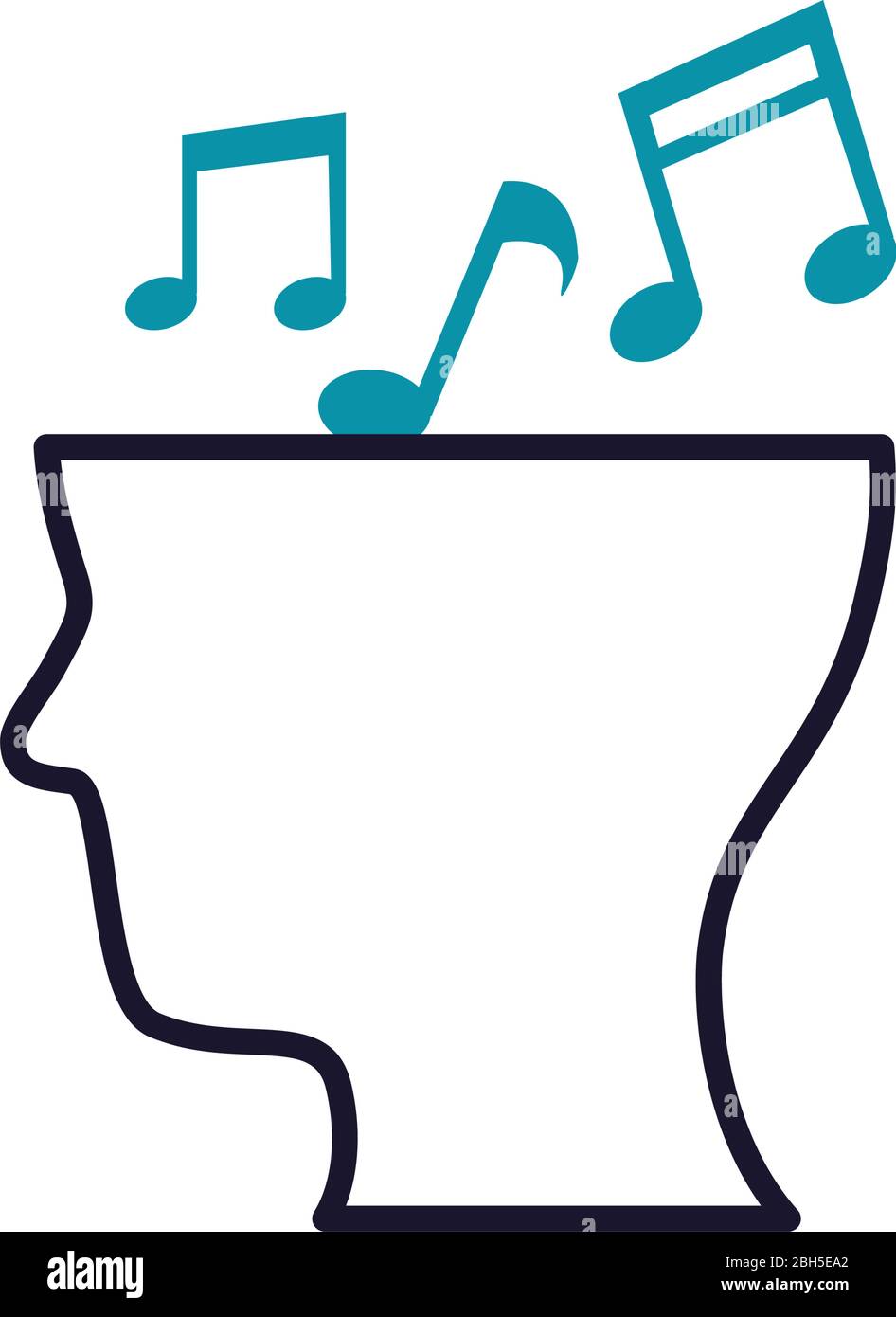 mental health concept, musical notes on head icon over white background ...