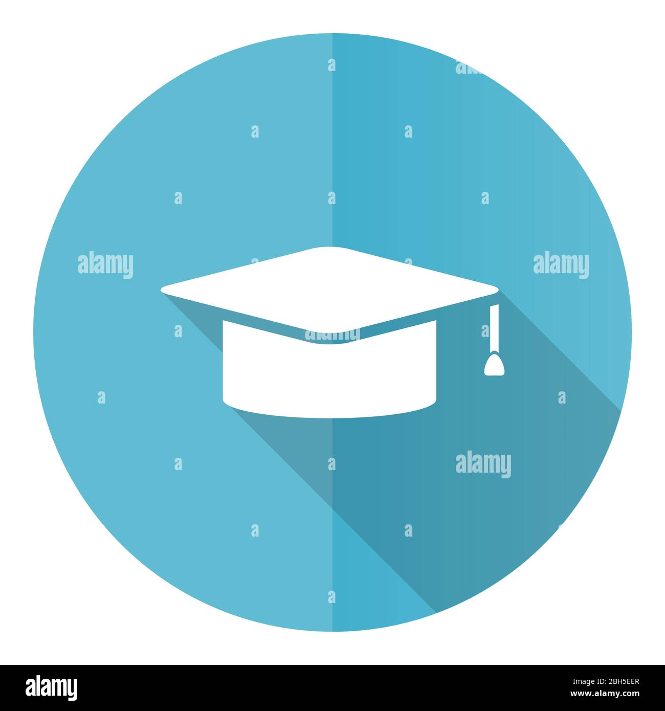 Graduation blue round flat design vector icon isolated on white ...