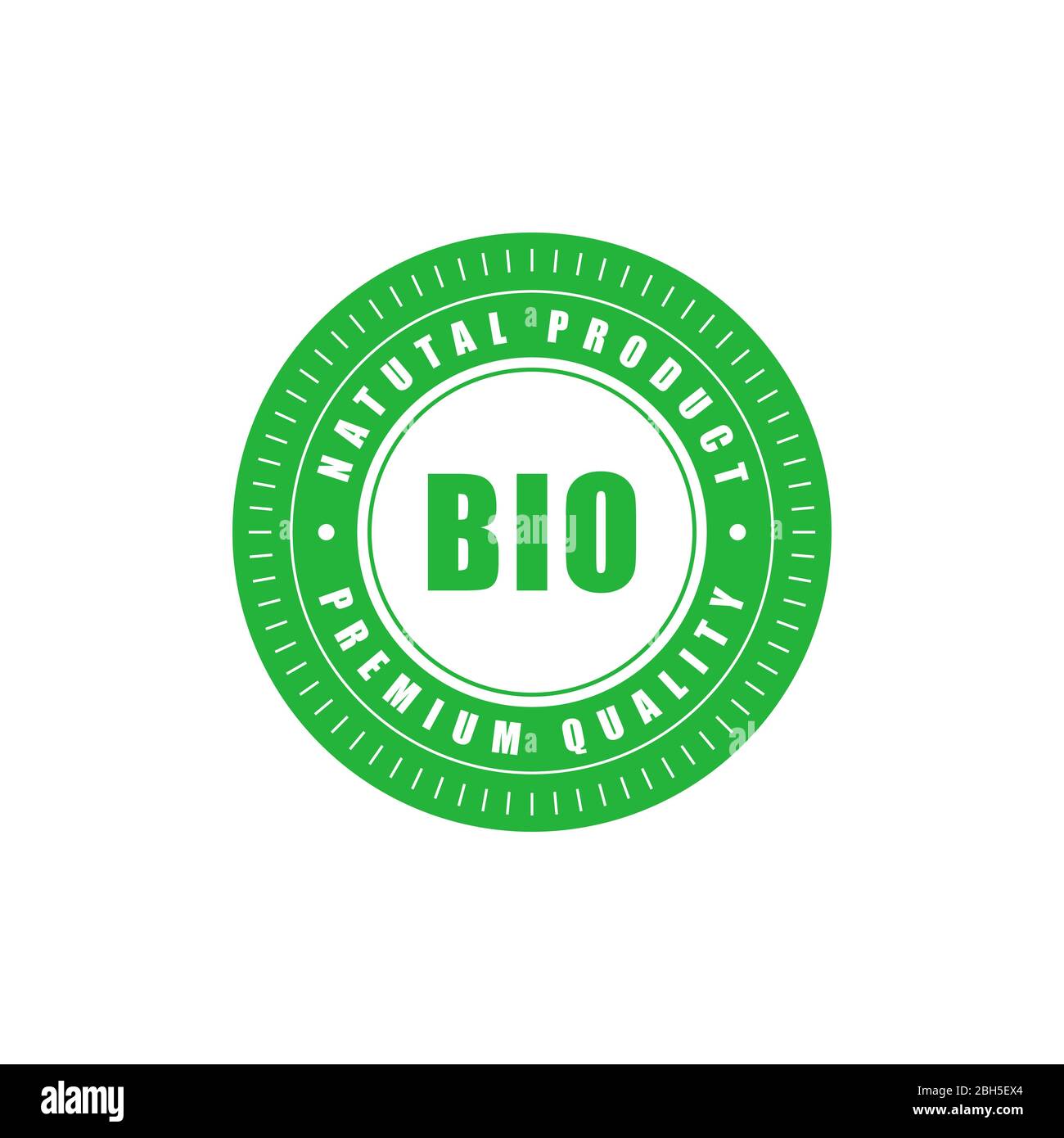 Bio natural product premium quality green badge. Design element for packaging design and promotional material. Vector illustration. Stock Vector