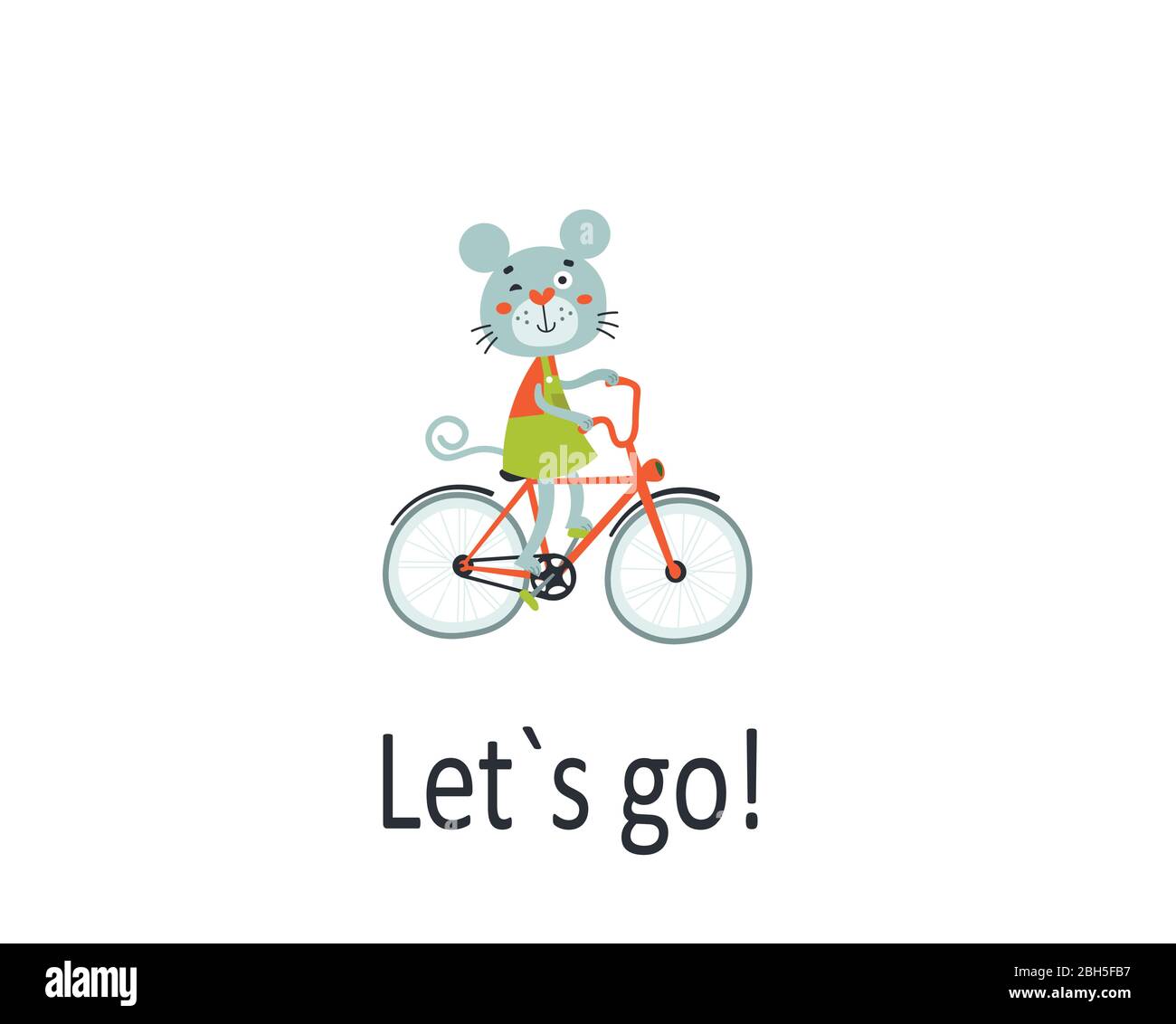 Happy mouse riding bike. Pleasure trip concept.  Stock Vector