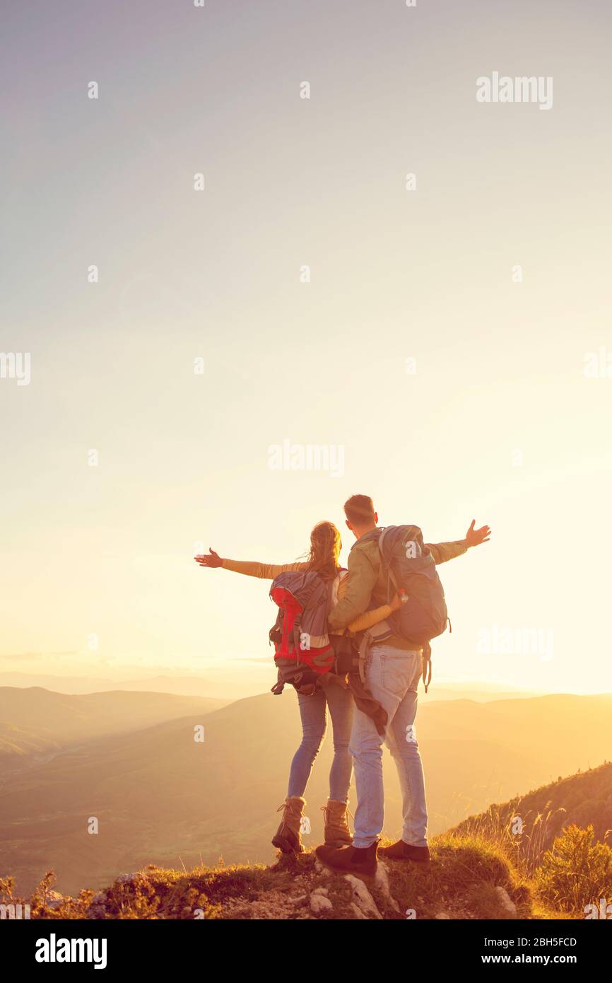 Successful hikers on mountain top hi-res stock photography and images ...