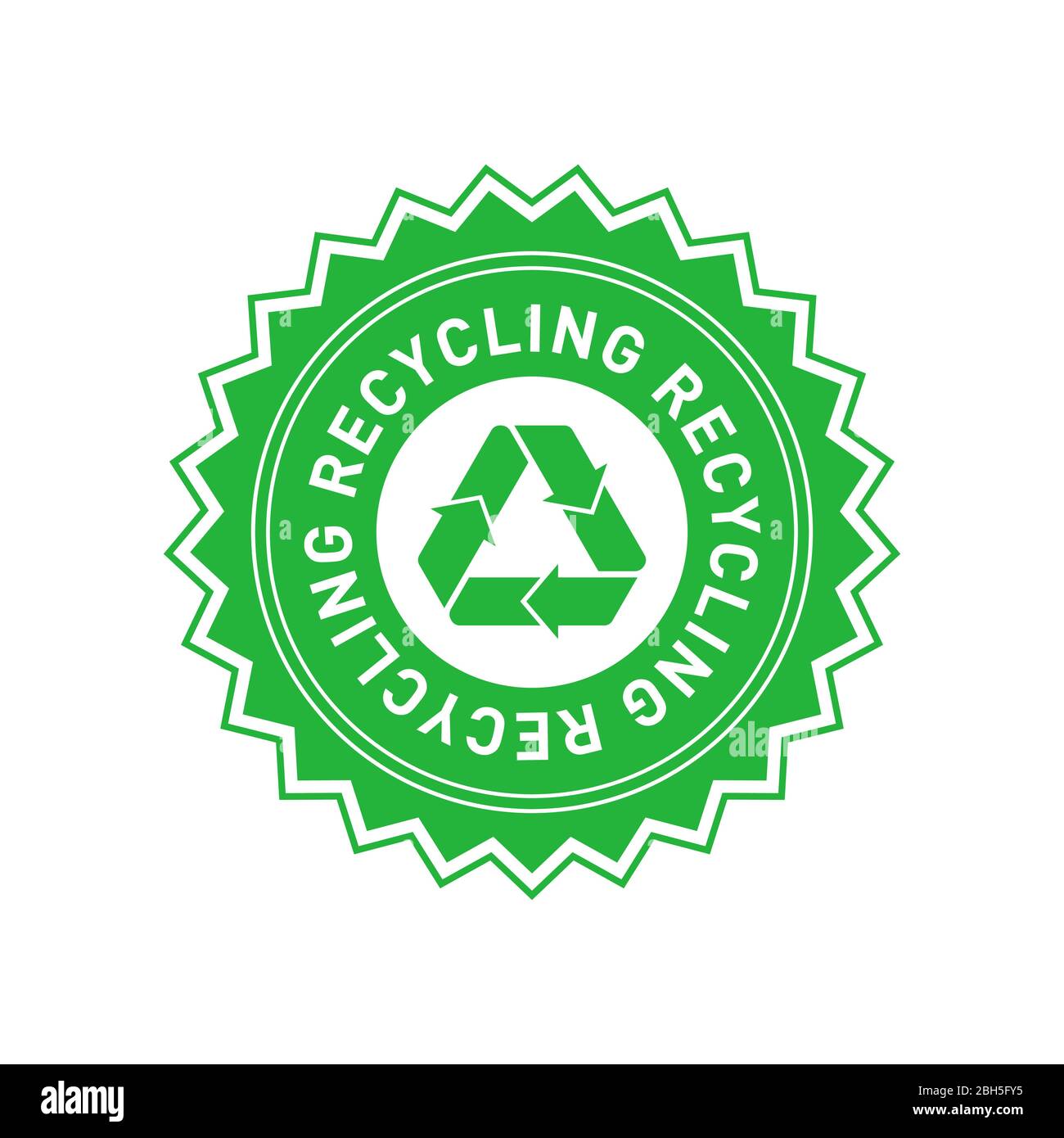 Recycling green star badge with Mobius strip. Design element for packaging design and promotional material. Vector illustration. Stock Vector