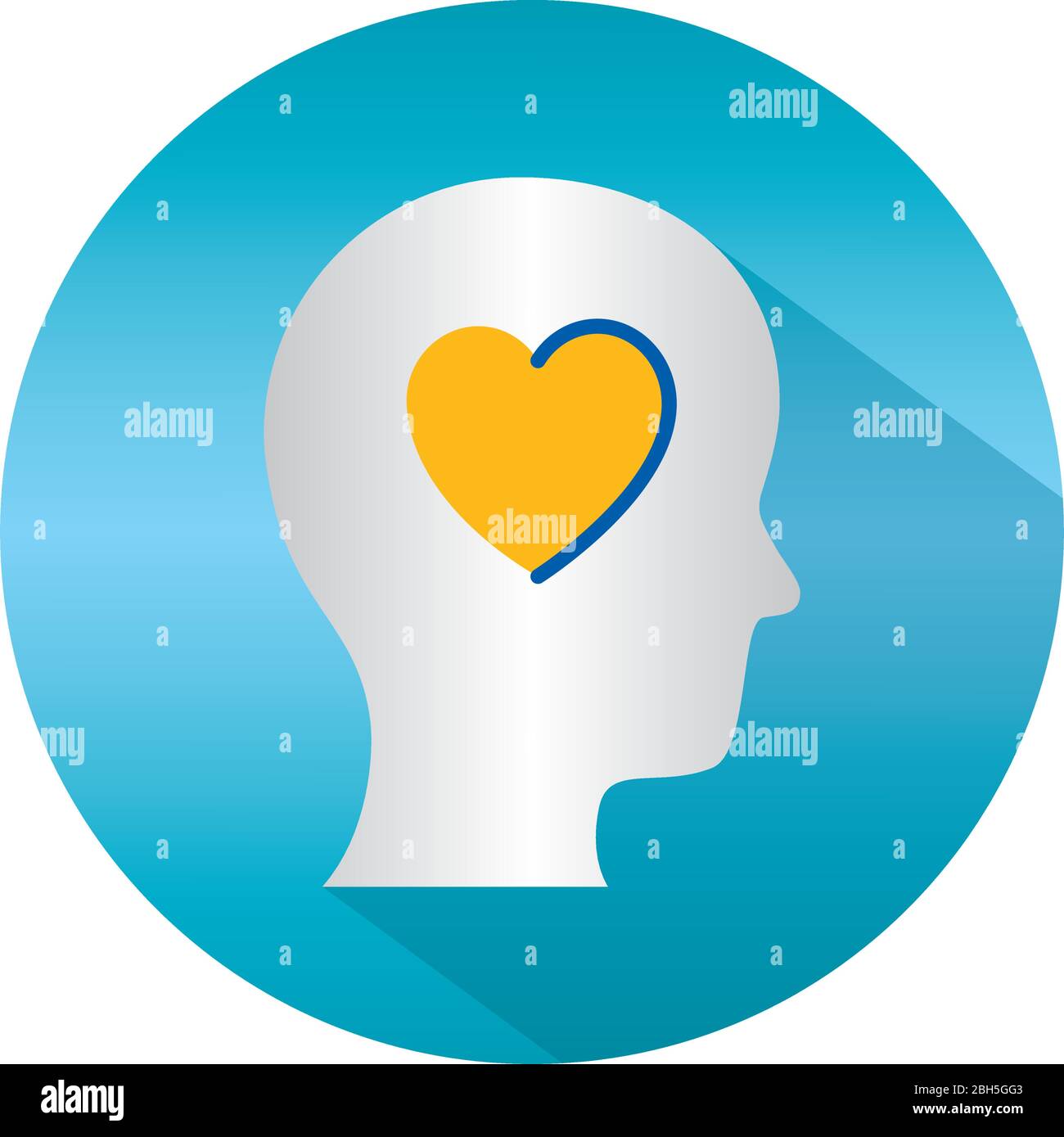 mental health concept, heart inside human head icon over white ...