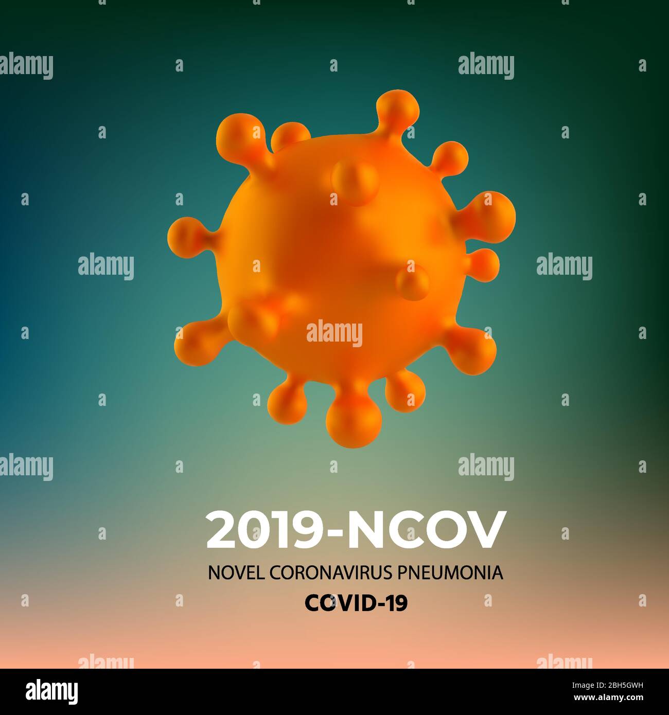 Novel Coronavirus 2019-nCoV. Virus Covid 19-NCP. SARS-CoV-2 is a Positive-sense Single-stranded Virus. Background with Realistic 3D Virus Cell. Viral Bacteria. Vector with Selective Focus. Stock Vector