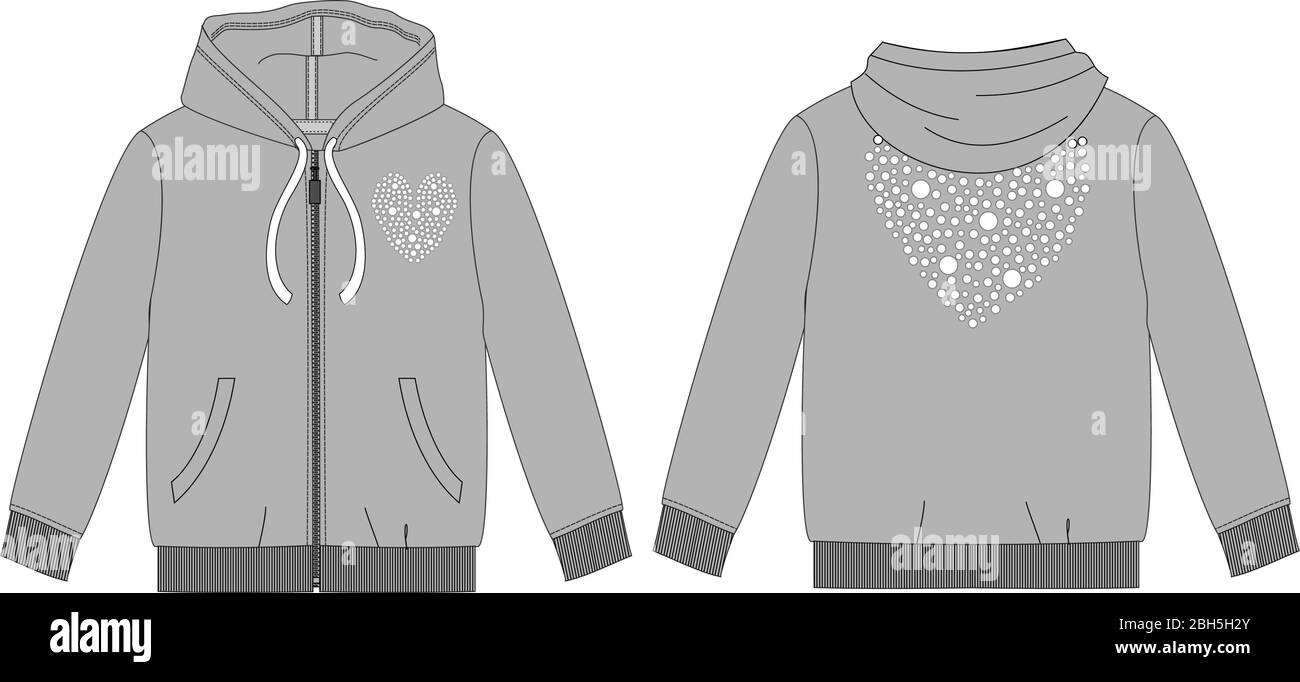 Jacket hoodie shirt long sleeve sport ziper design template drawing Stock Vector