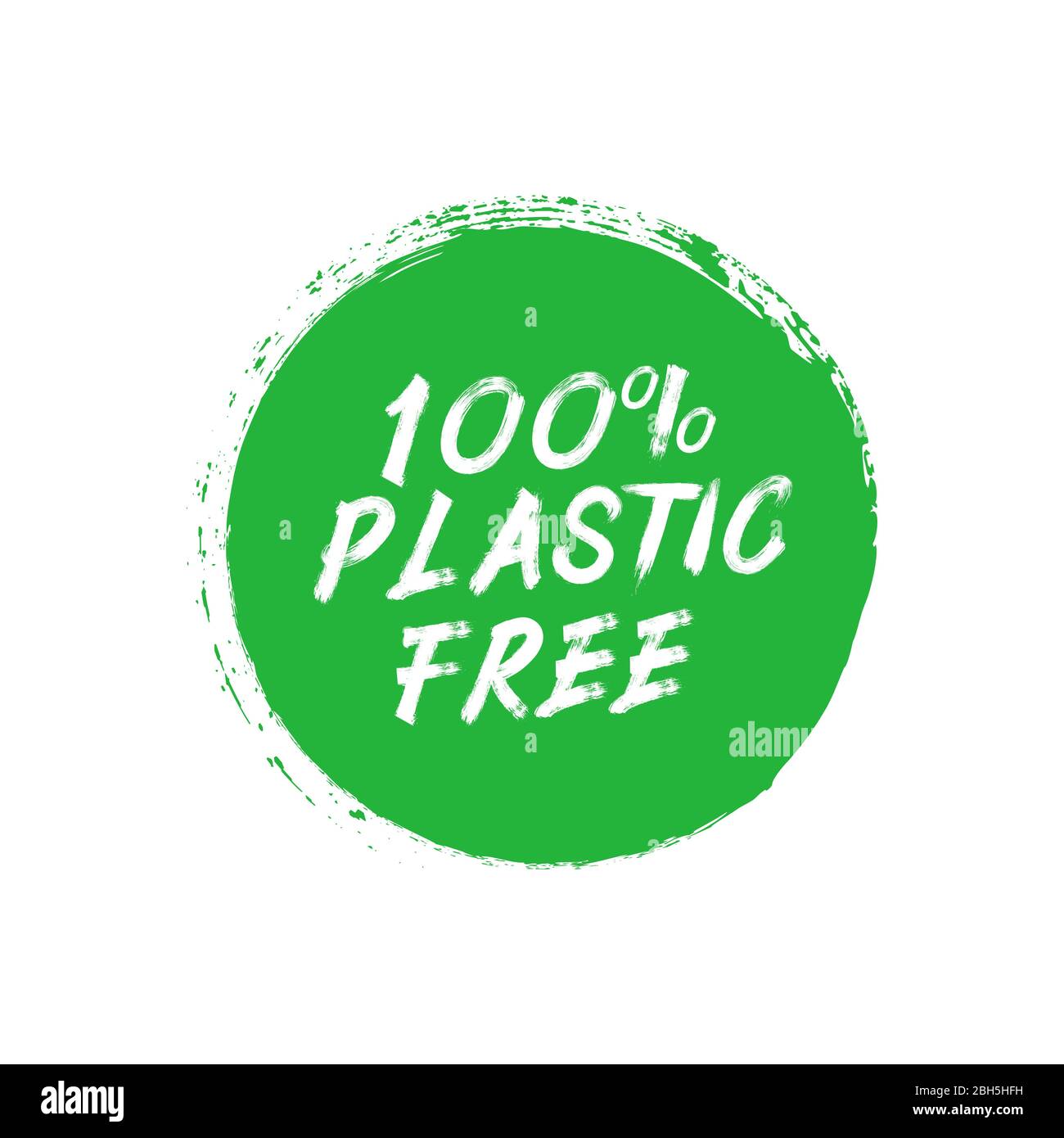 Plastic free 100 percent green sign, brush spot. Eco friendly concept
