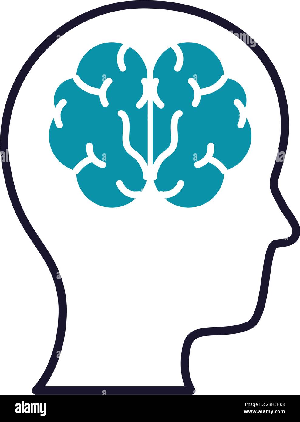Mental health concept, human head with brain icon over white background