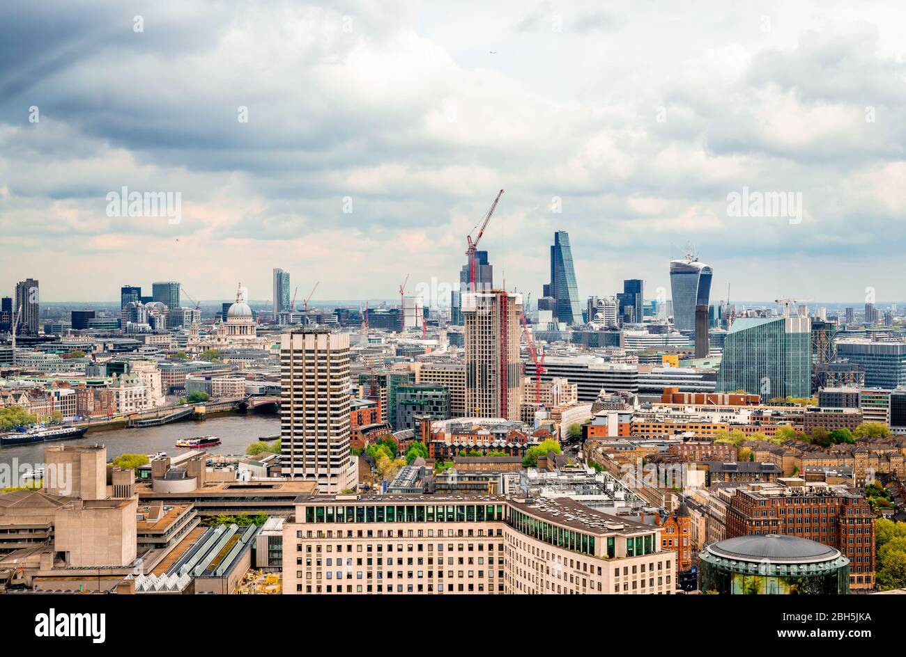 London, UK / April 22 2014: The eastern London skyline seen from above. Stock Photo