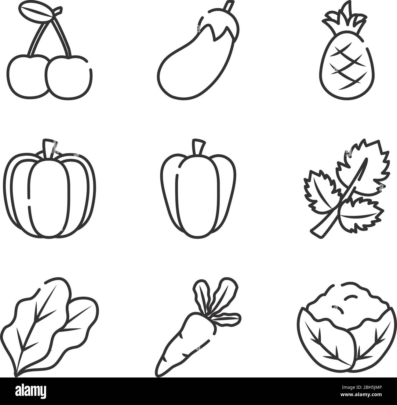 carrot, vegetables and fruits icon set over white background, line style, vector illustration Stock Vector