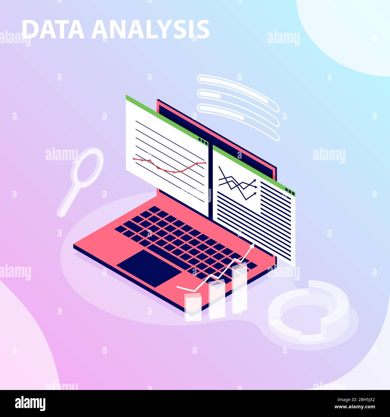 Flat isometric vector concept data analytics with holographic ...