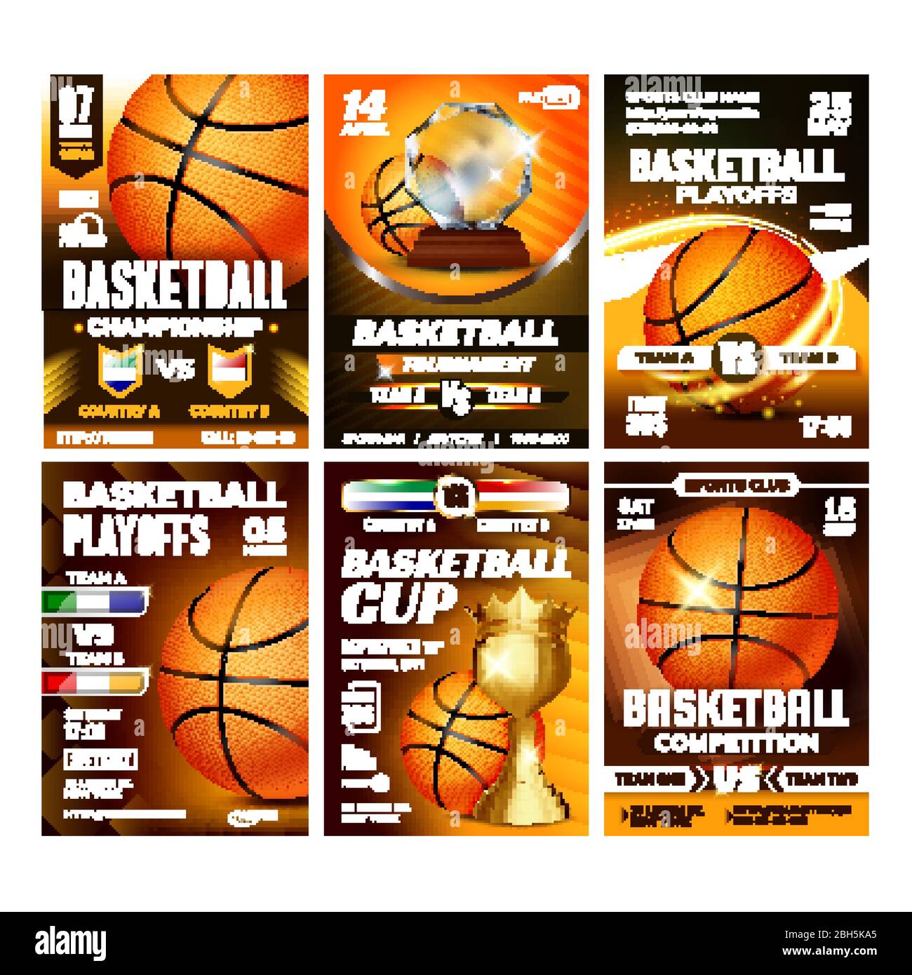 Basketball Sport Event Flyer Posters Set Vector Stock Vector Image