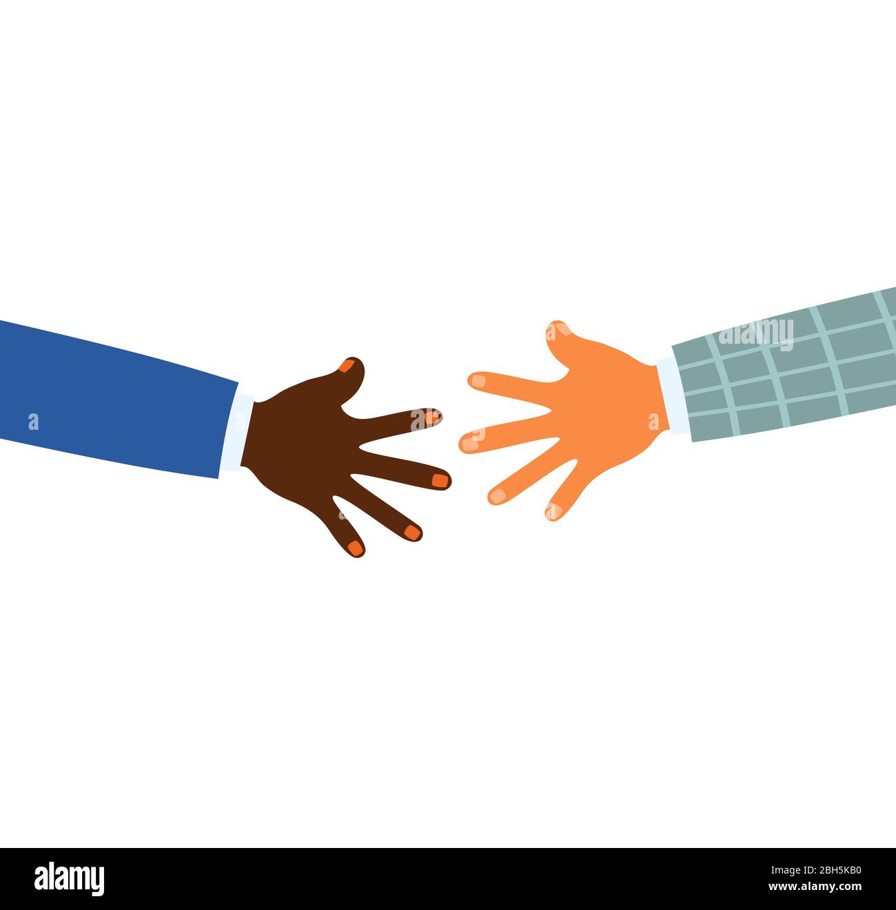 Vector illustration af two colorful hands reaching for each other on ...