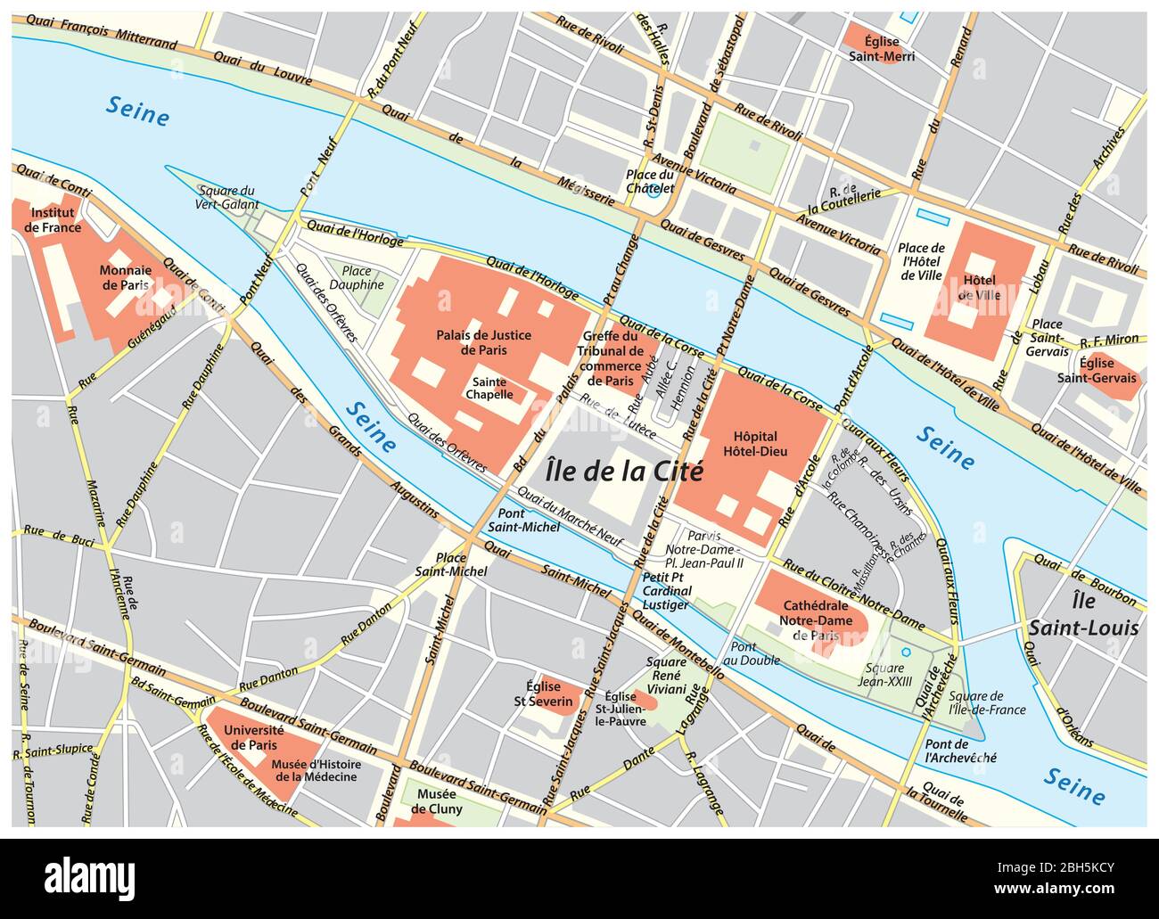 Vector street map of Ile de la Cite in Paris, France Stock Vector