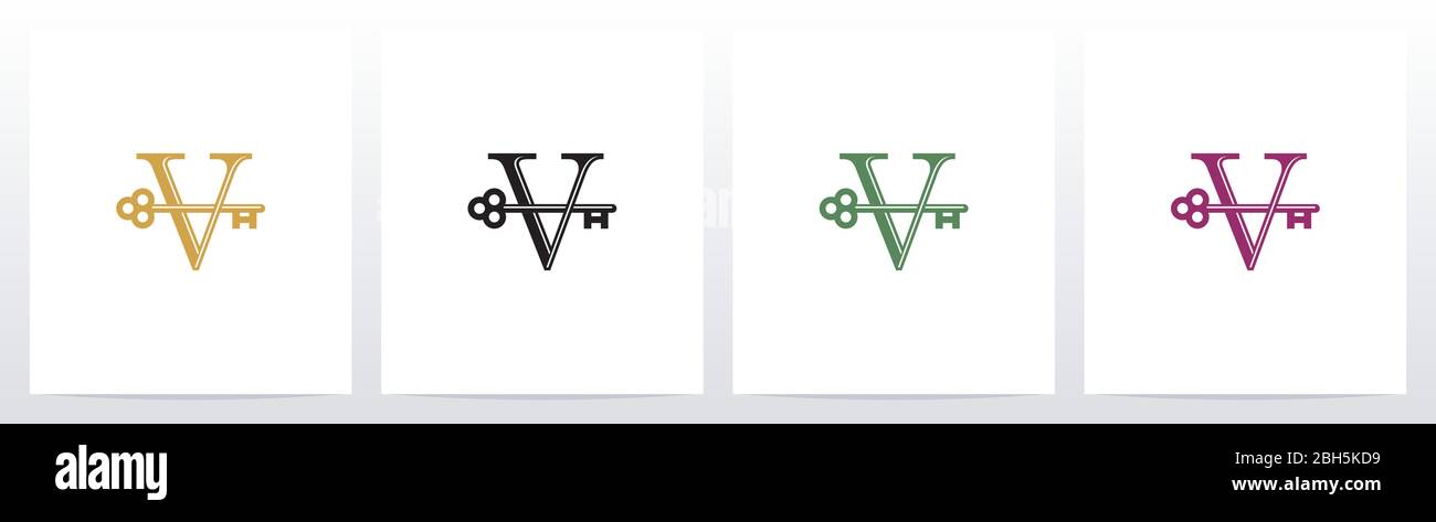 Door Key On Letter Logo Design V Stock Vector