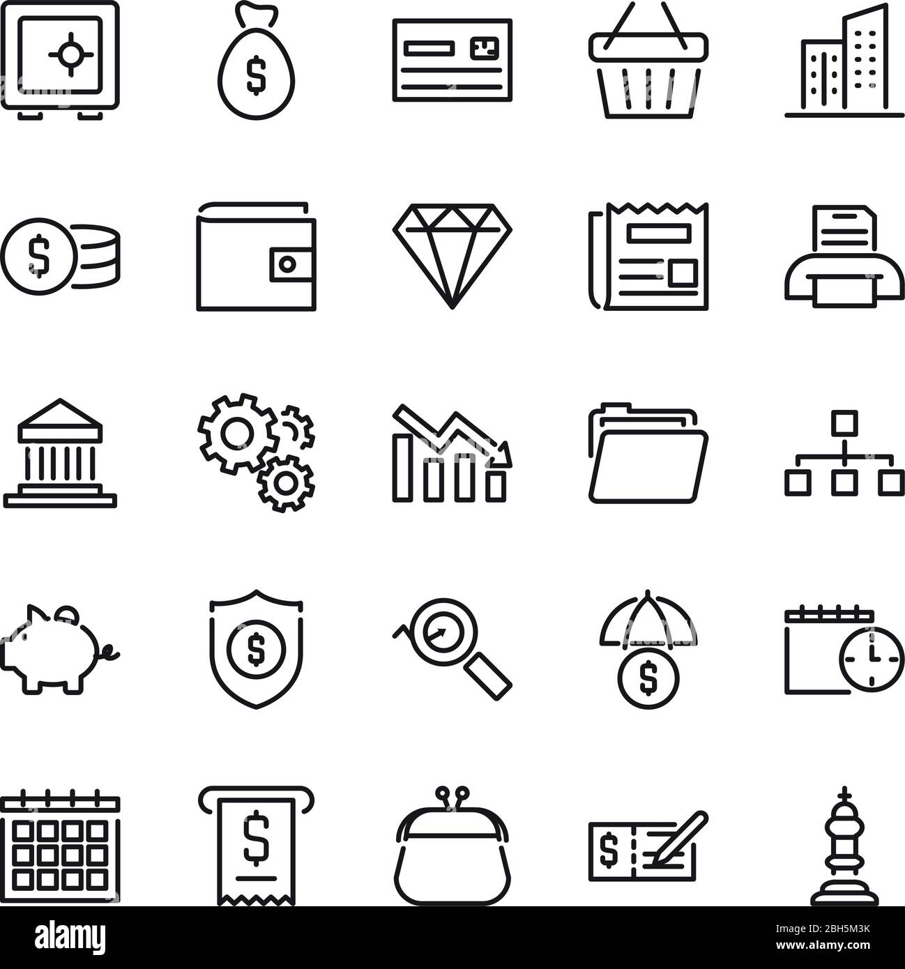 strongbox and economy and finance icon set over white background, line ...