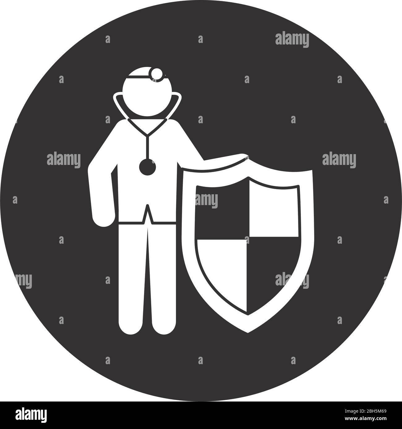 coronavirus and health concept, pictogram doctor man and shield icon ...