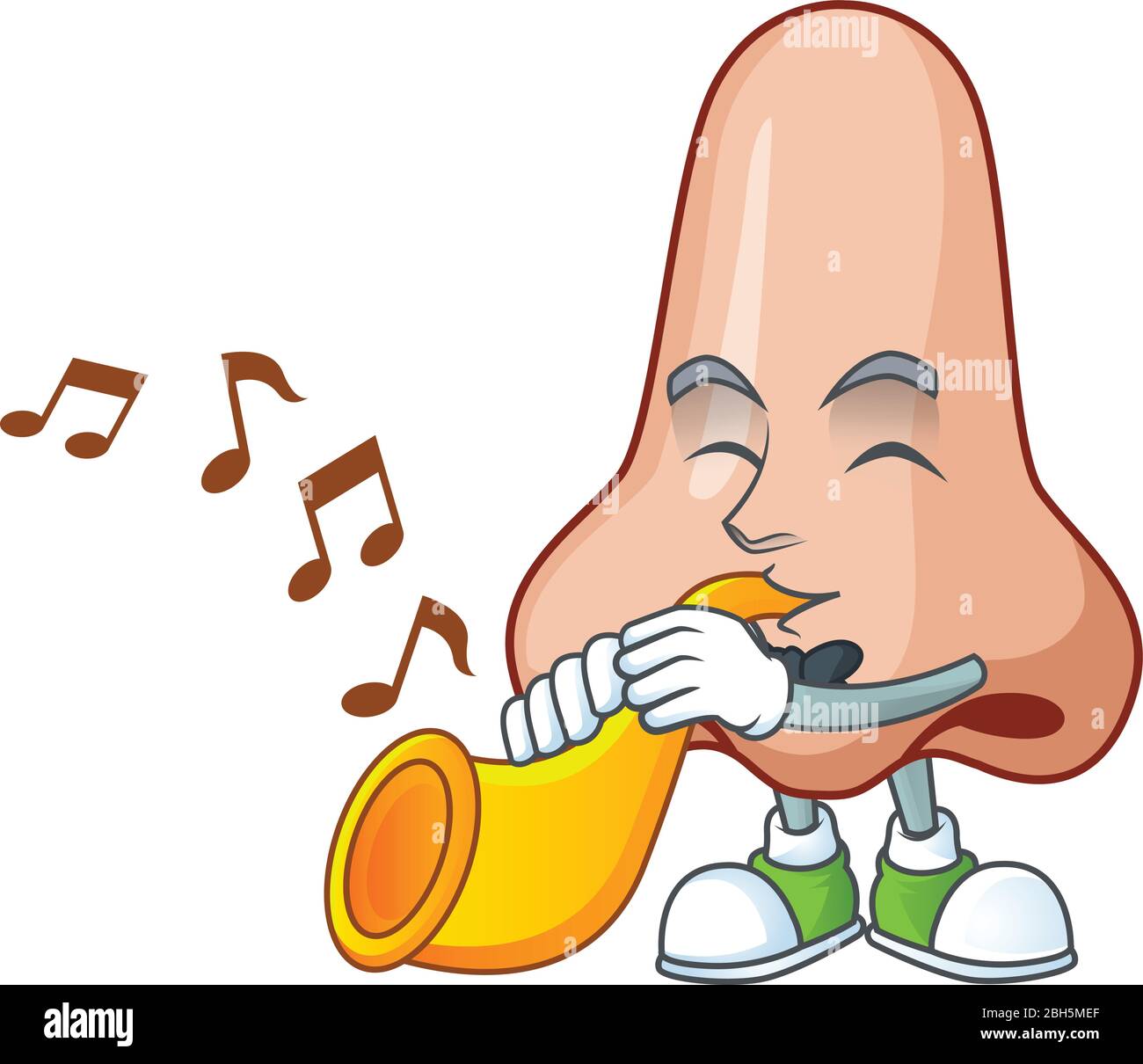 A brilliant musician of nose cartoon character playing a trumpet Stock