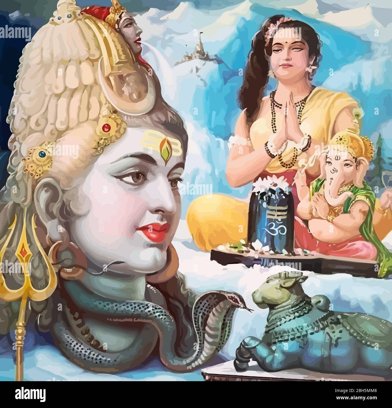 hinduism lord Saraswati illustration holy snake Stock Photo - Alamy