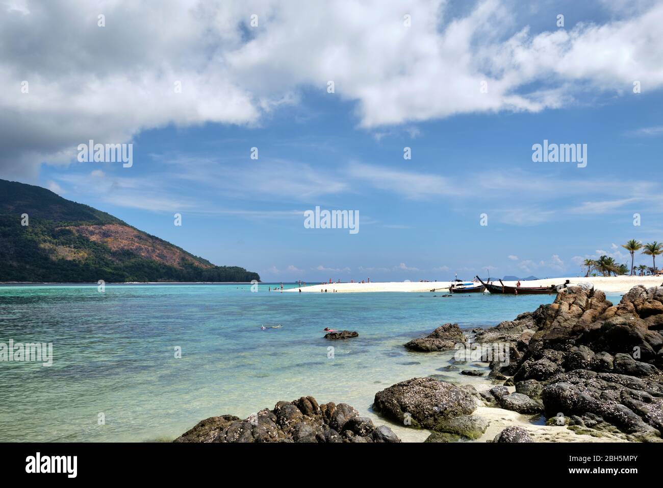 View of the sandy peninsula at Bulow beach Koh Lipe Thailand with Ko Kra island in the background Stock Photo