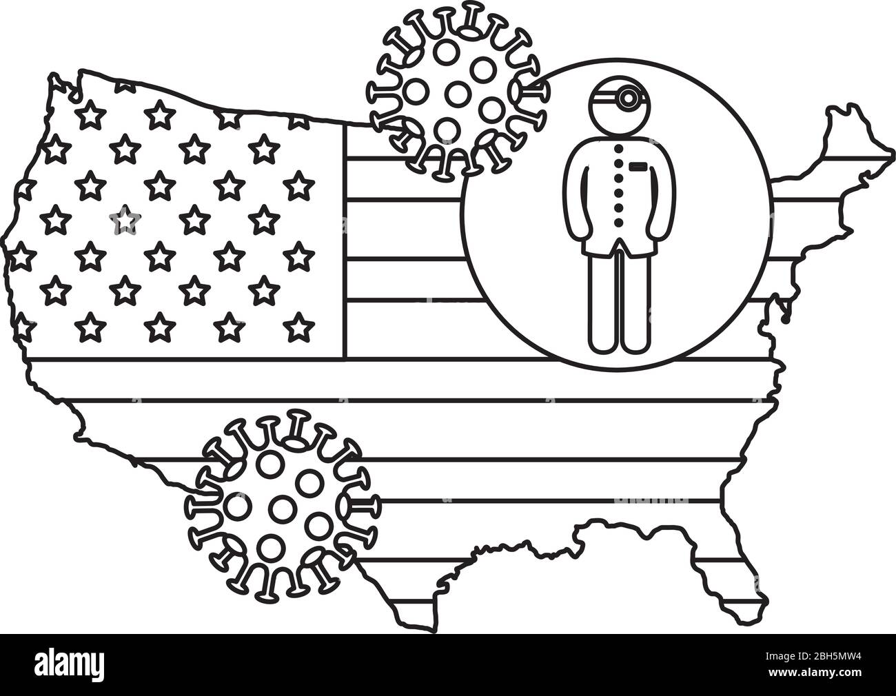 map of usa with doctor avatar and particles covid 19 Stock Vector