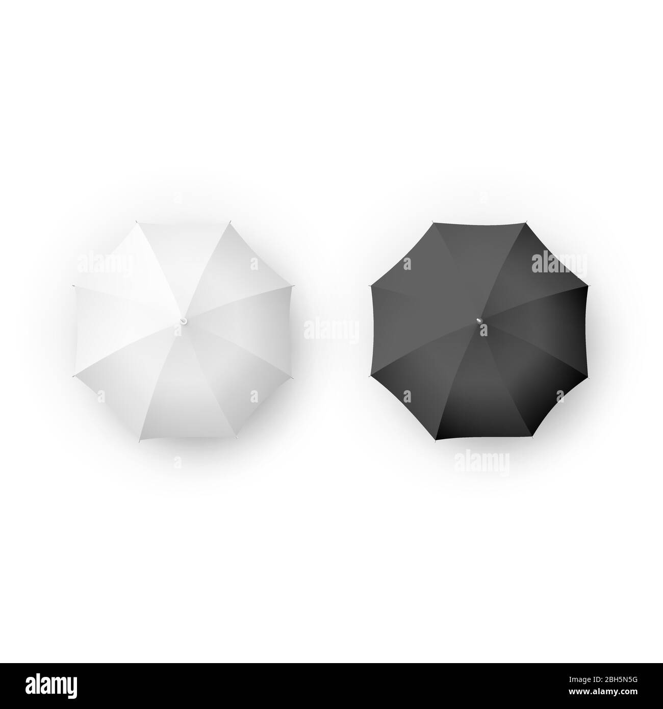 Black and white umbrella and parasols realistic isolated on white