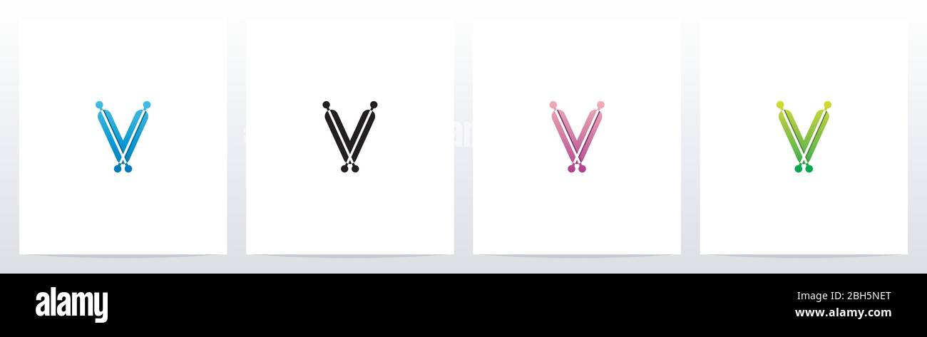 Connecting Dots On Letter Logo Design V Stock Vector