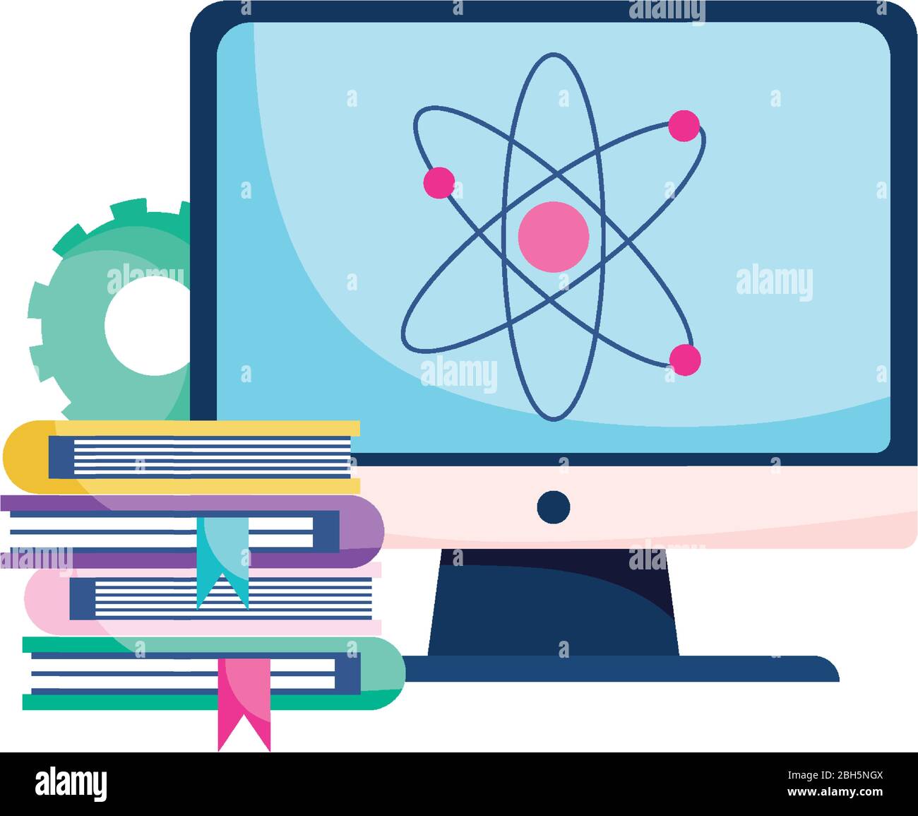 Computer atom gear and books design, Eduaction school university class ...
