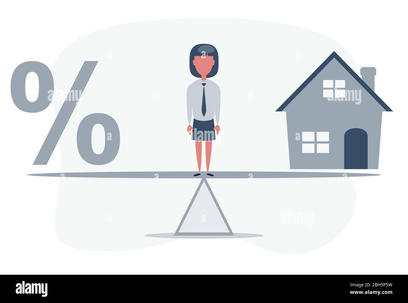Percentage symbol icon and house scale in equal position. financial management concept depicts short term borrowing for a residence. Stock Vector