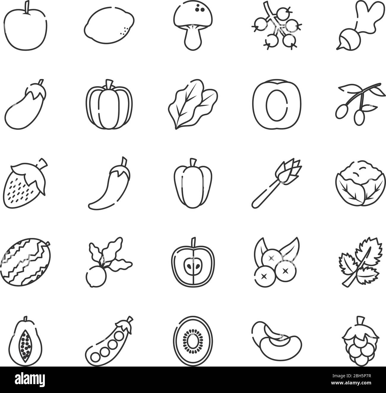 apple, fruits and vegetables icon set over white background, line style ...