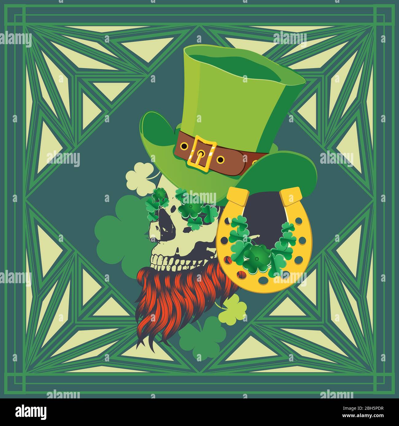 Abstract human skull with shamrock leaves design for St. Patrick's day. Stock Vector