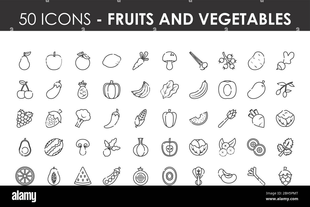 fruits and vegetables icon set over white background, line style ...