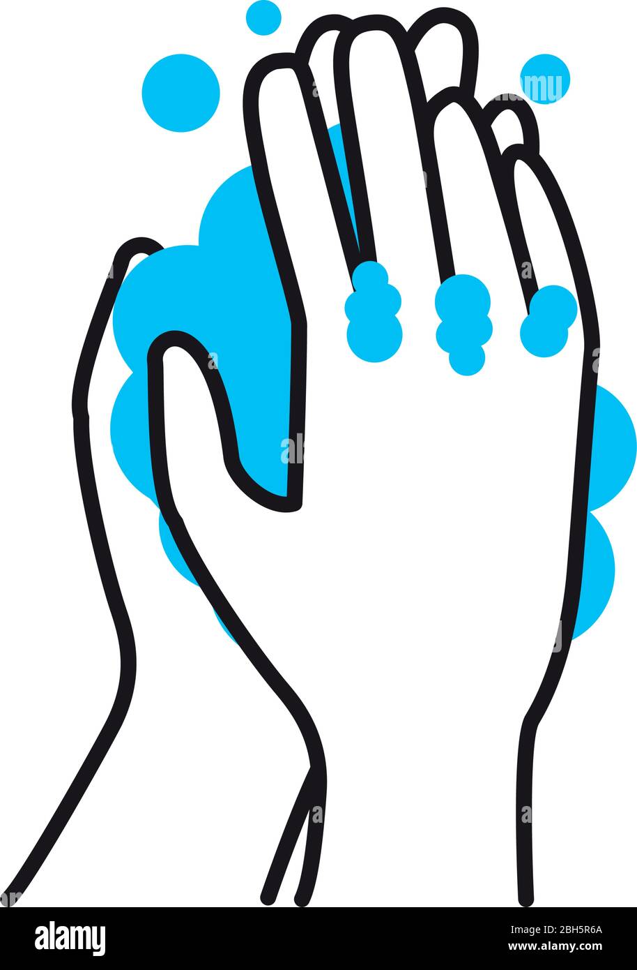 hands washing with soap and water over white background, half color ...
