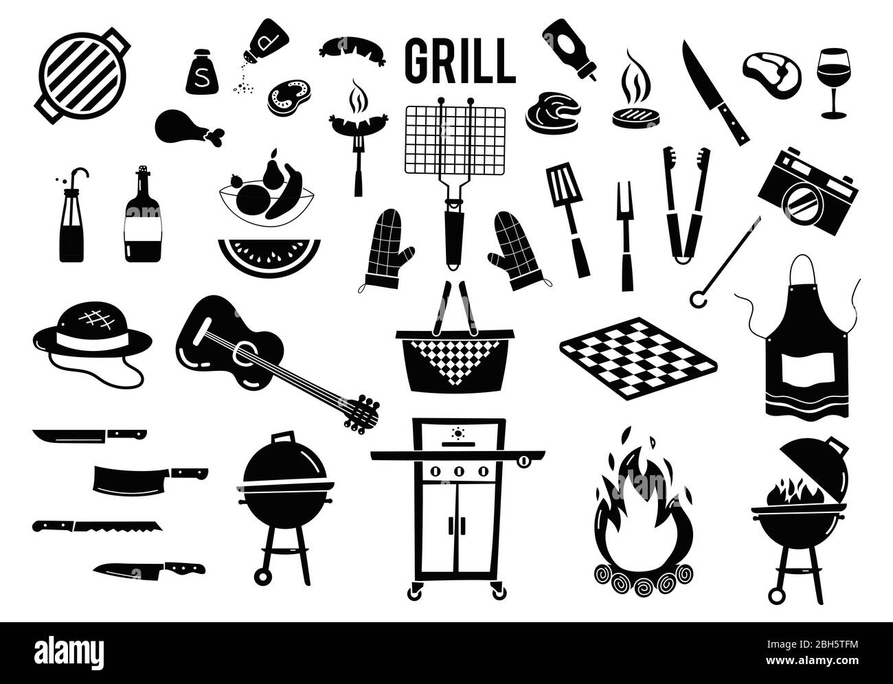 Summer, spring barbecue grill and picnic icons set. Collection grill ...