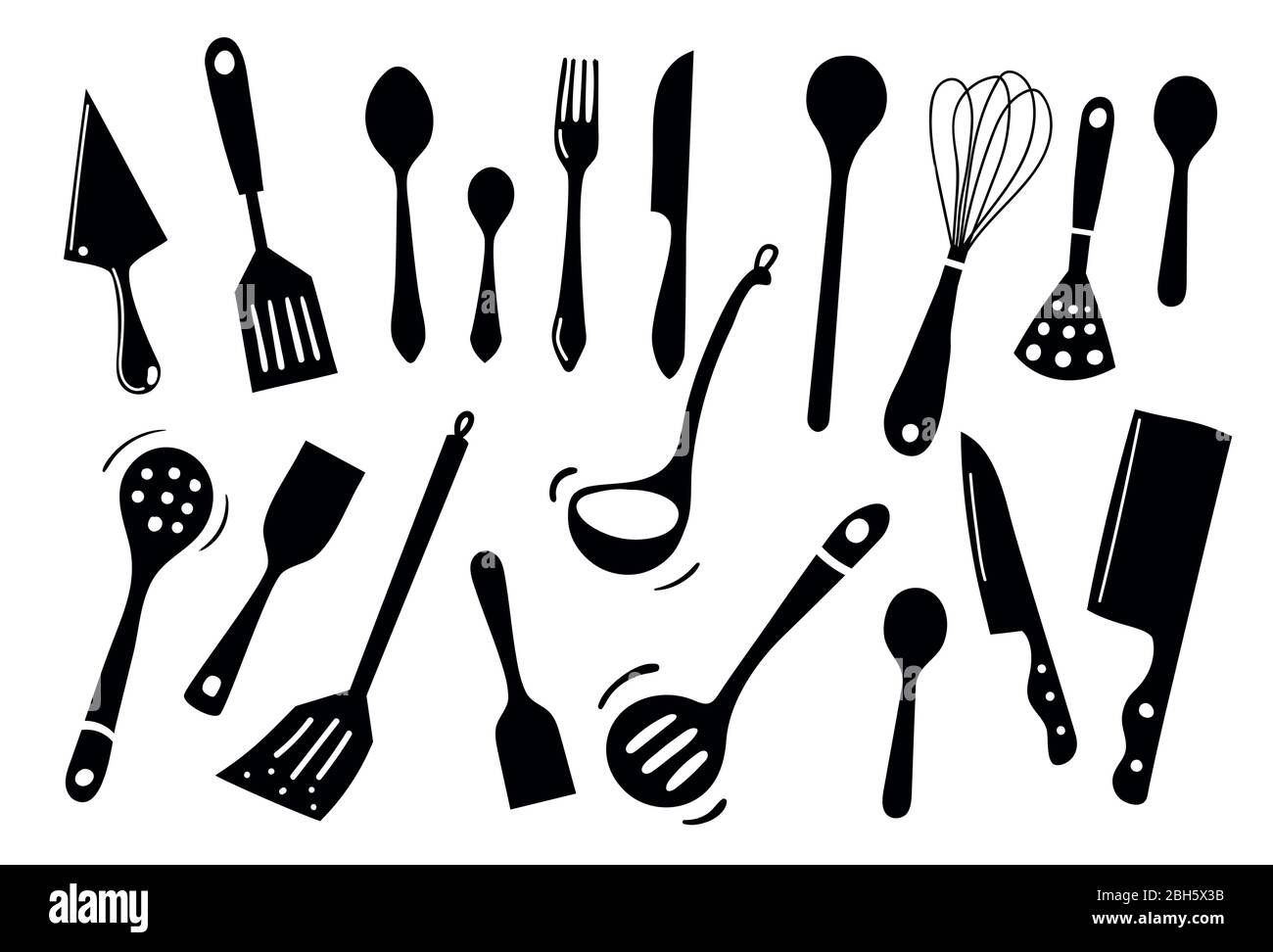 black and white silhouette doodle vector icon set. Stock Vector