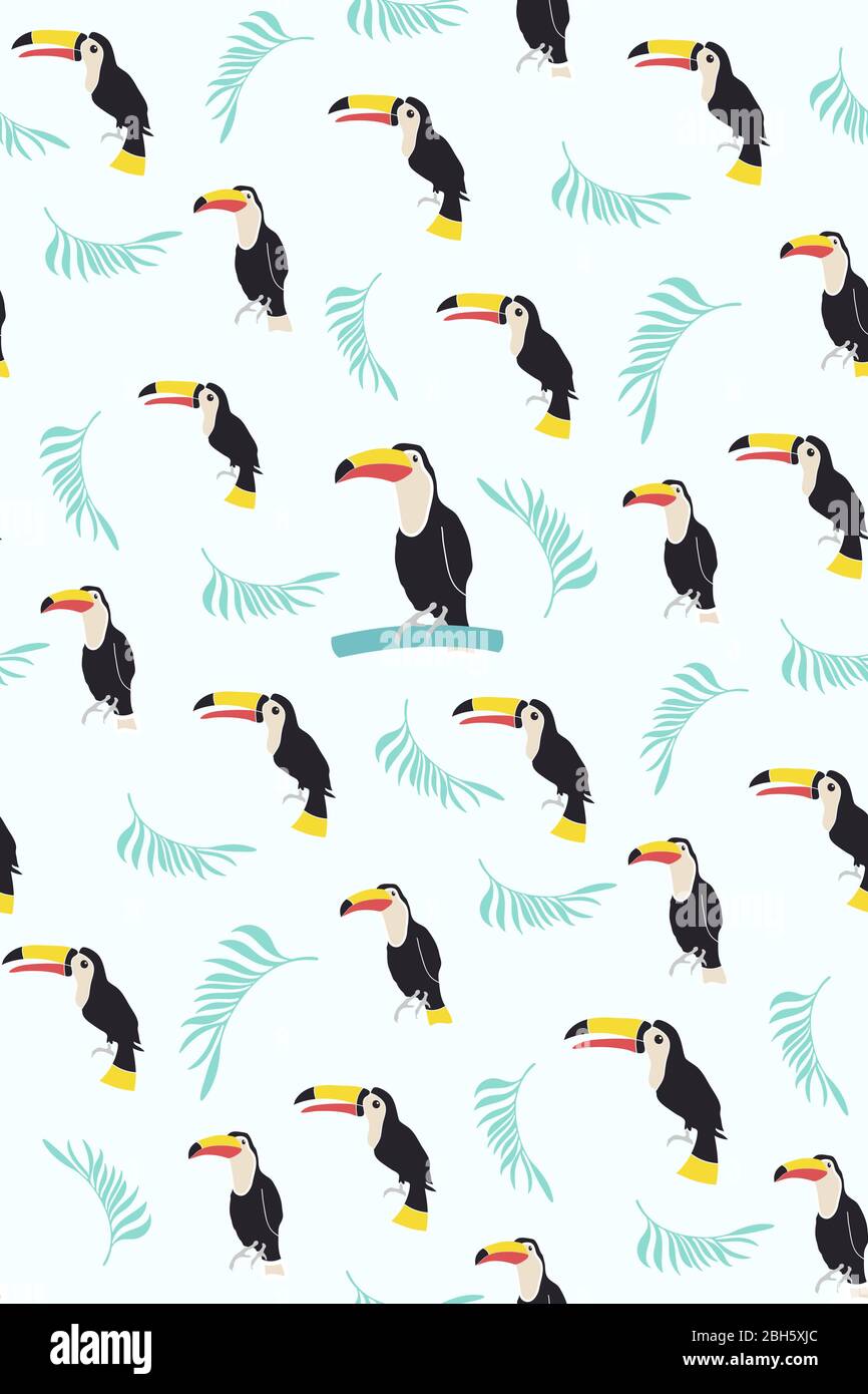 Tropical Background. Toucan Bird, Cactus, Flowers. Seamless Pattern. Stock Vector