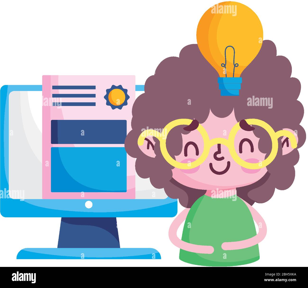 Girl kid diplom light bulb and computer design, Eduaction school ...