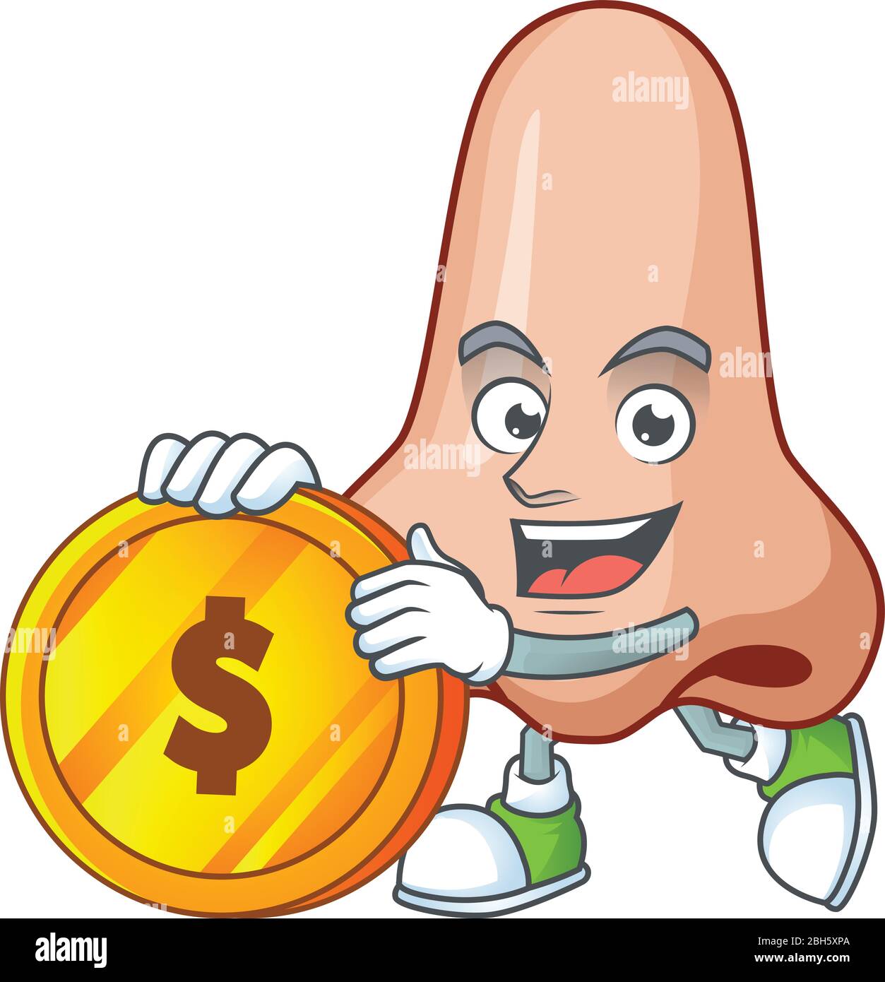 Nose Rich Cartoon Character Have Big Gold Coin Stock Vector Image Art Alamy
