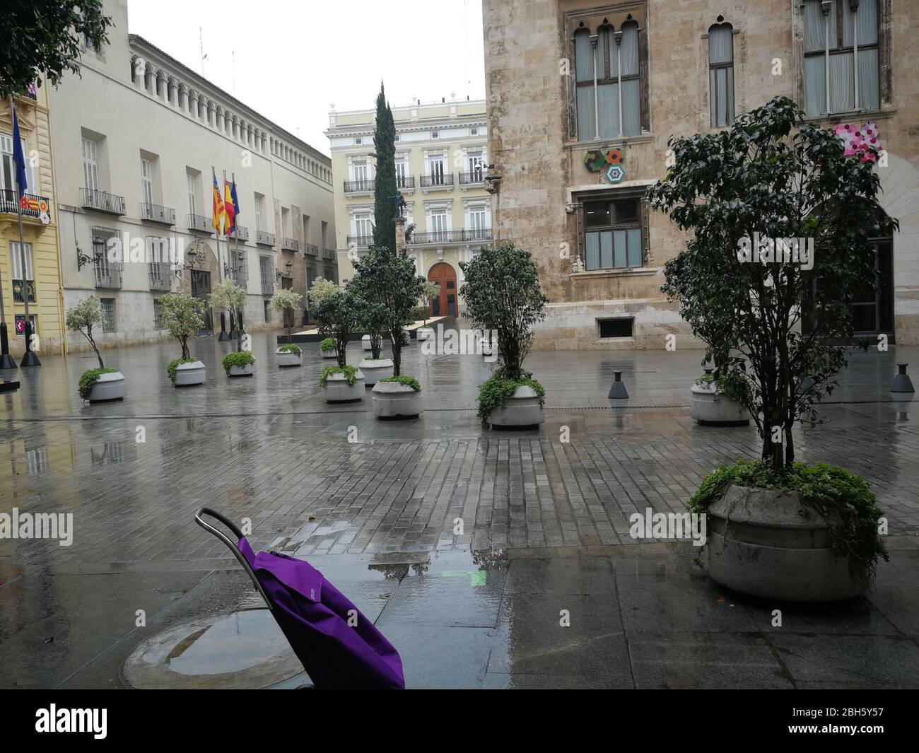 Empty streets of the city center of Valencia, Spain due to coronavirus lockdown Stock Photo
