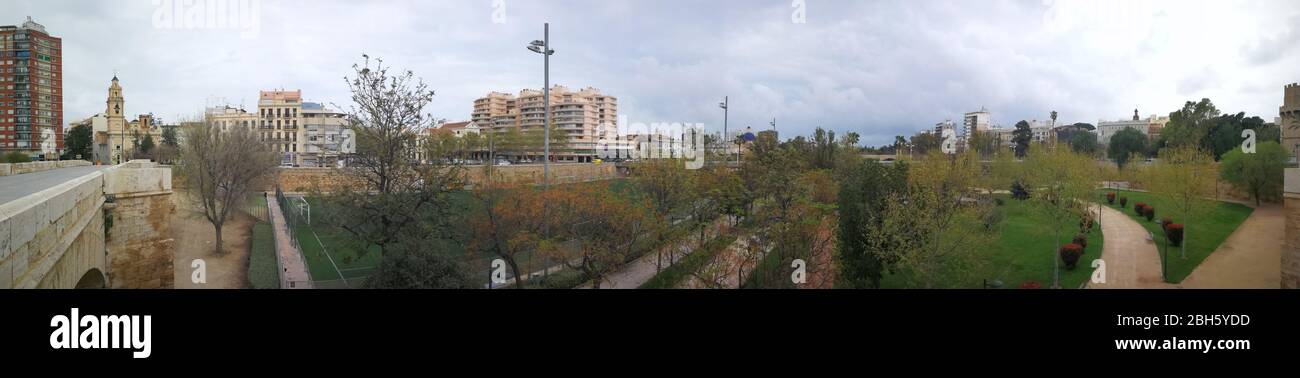 Empty streets of the city center of Valencia, Spain due to coronavirus lockdown Stock Photo