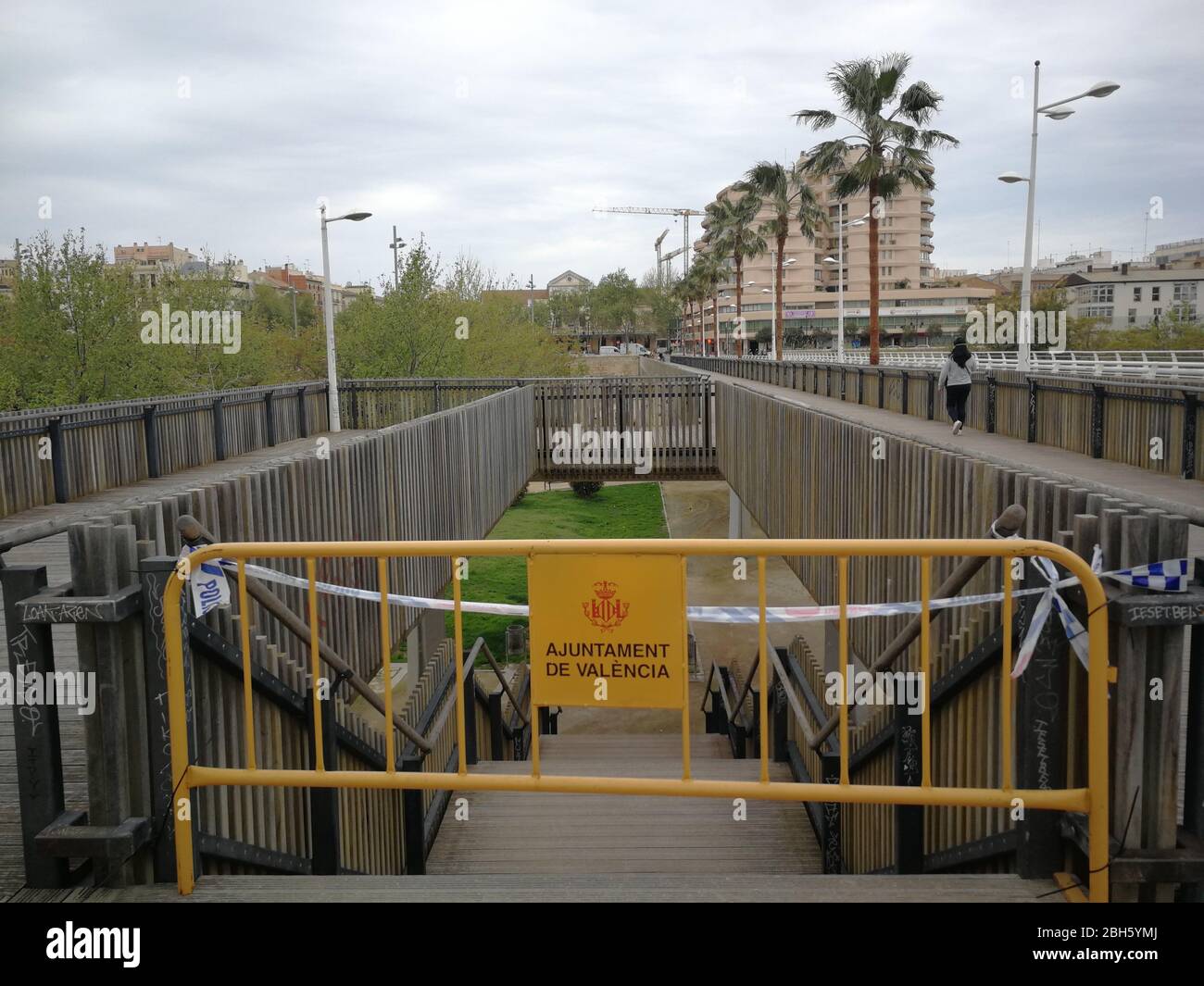 Empty streets of the city center of Valencia, Spain due to coronavirus lockdown Stock Photo