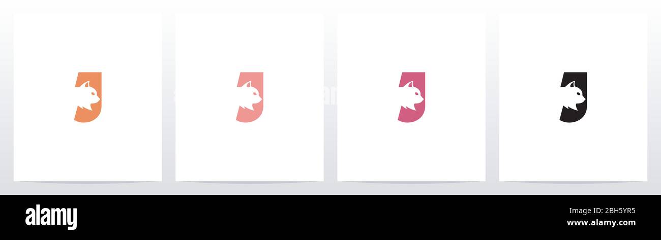 Cat Head Inside Letter Logo Design J Stock Vector