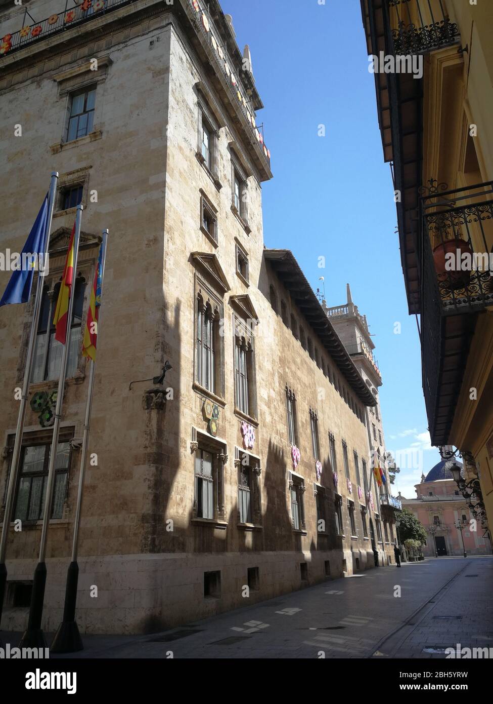 Empty streets of the city center of Valencia, Spain due to coronavirus lockdown Stock Photo