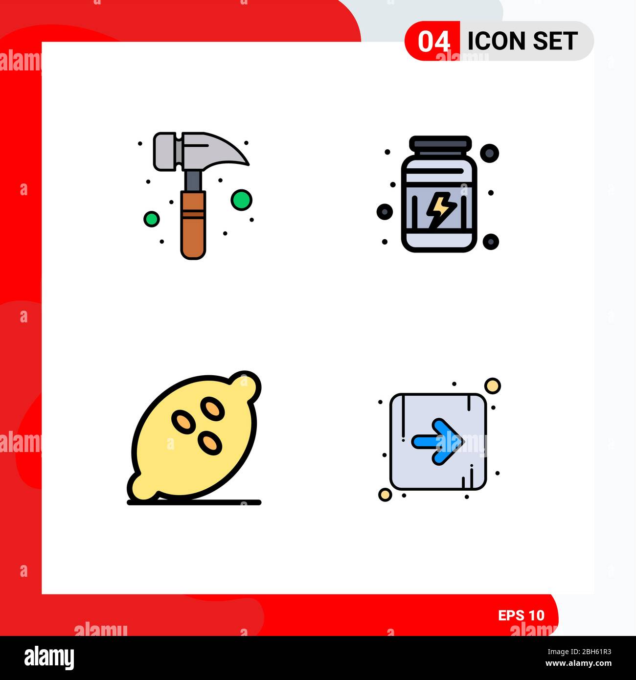 Pack Of 4 Creative Filledline Flat Colors Of Claw Hammer Fruit Gym Vitamins Healthy Editable Vector Design Elements Stock Vector Image Art Alamy alamy