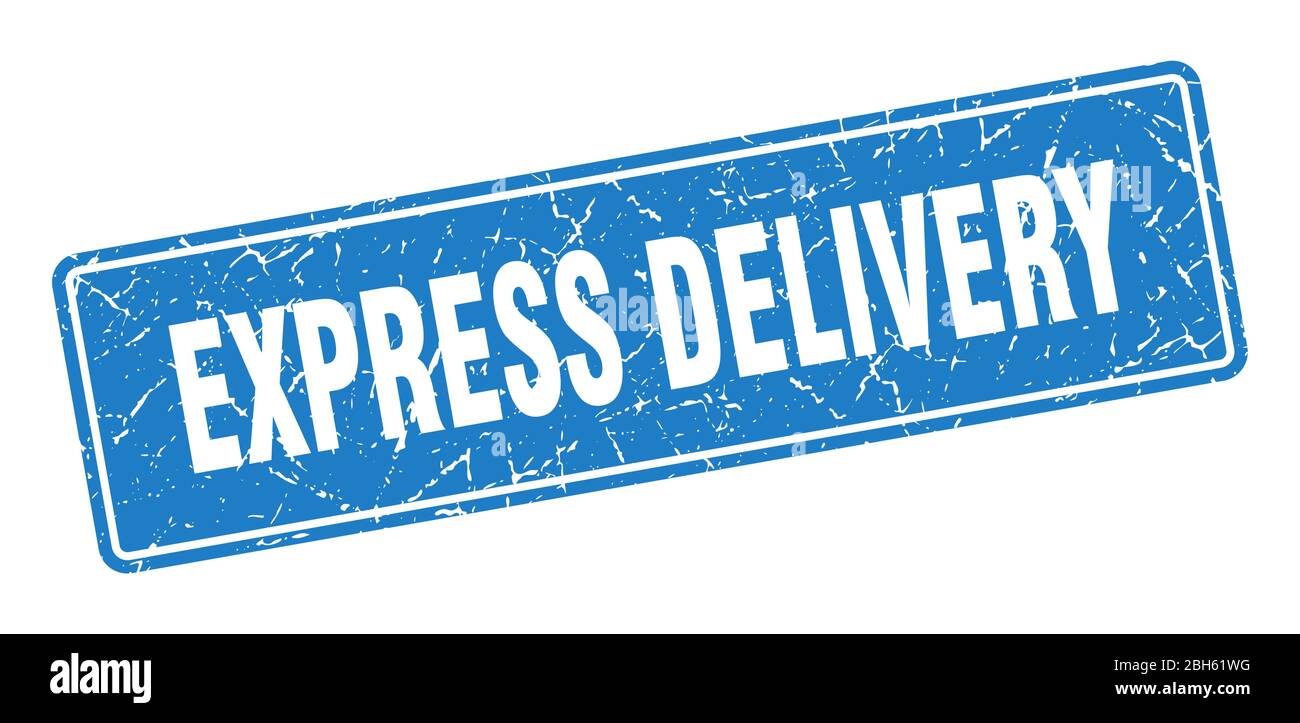 express delivery stamp. express delivery vintage blue label. Sign Stock