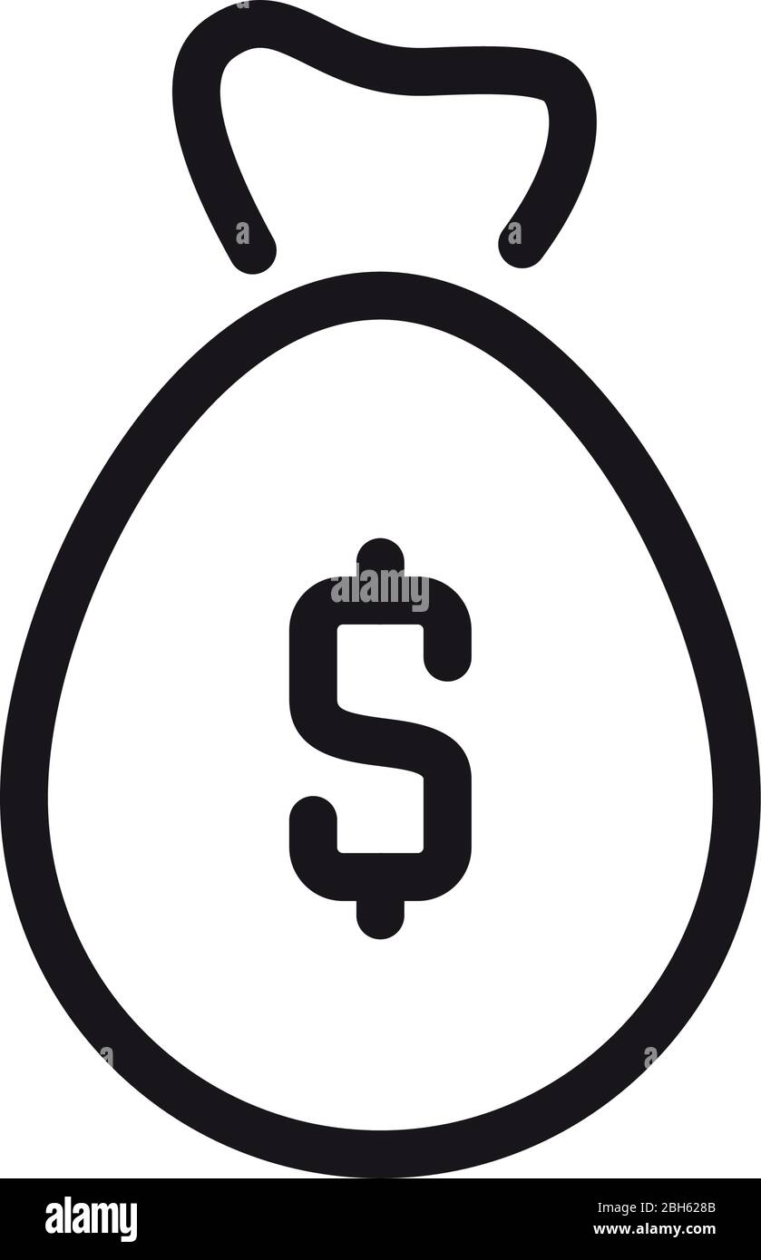 money bag icon over white background, line style, vector illustration ...