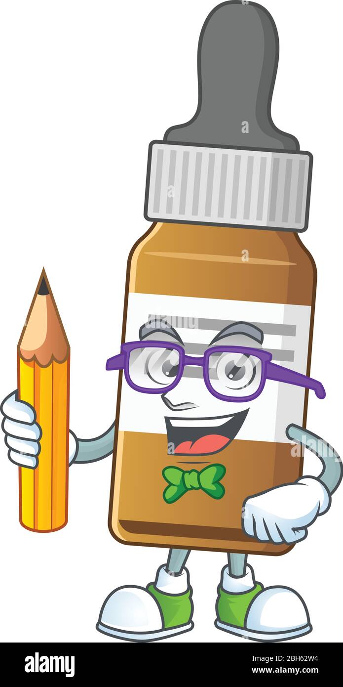Liquid bottle student cartoon character studying with pencil Stock ...
