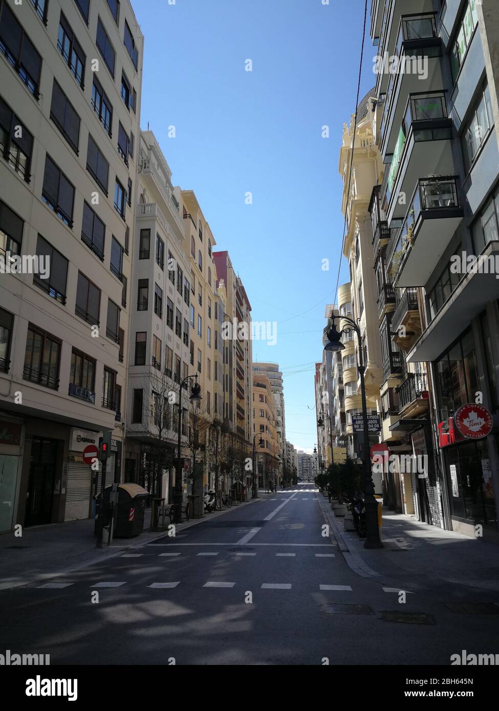 Empty streets of Valencia, Spain, due to coronavirus lockdown Stock Photo